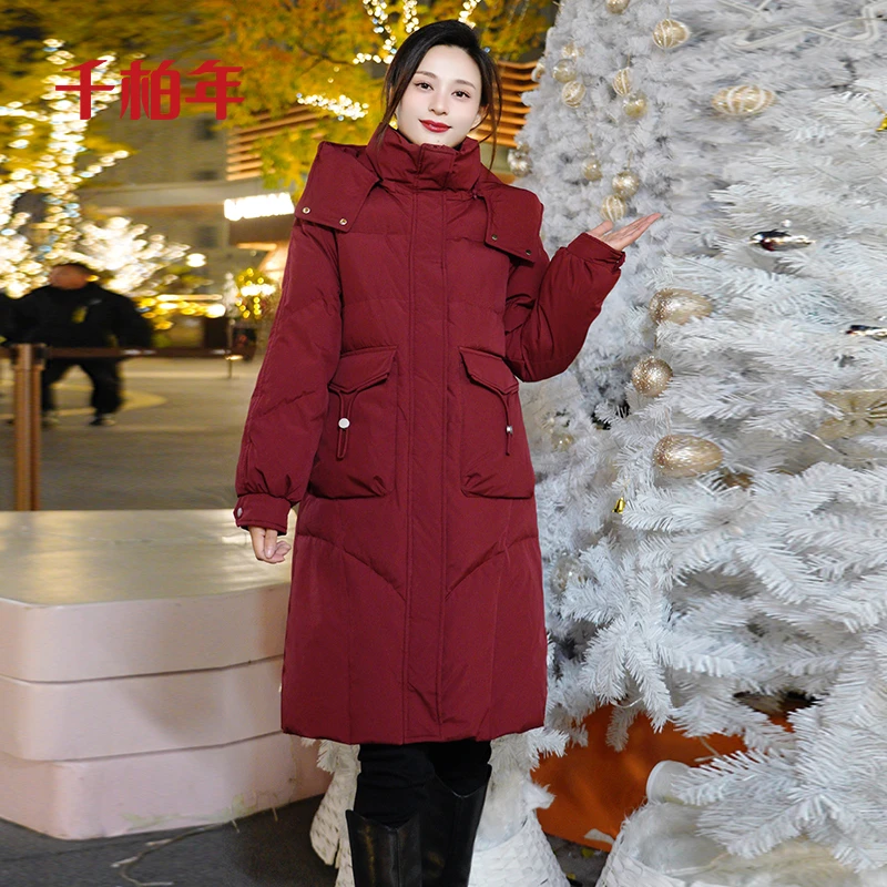 千柏年【新年红火】90鸭绒连帽休闲新年战袍长款保暖羽绒服-C1522