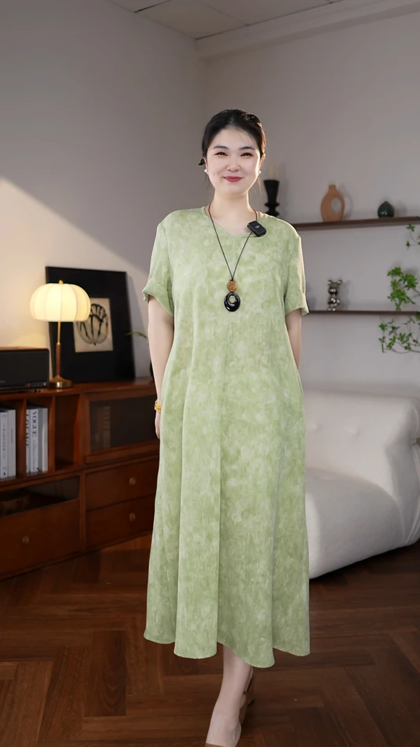 【云舒】半袖宽松休闲质感晕染连衣裙