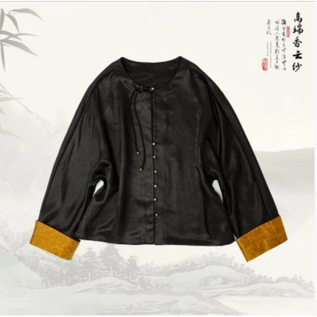 【墨金】品牌新款香云纱国风新中式盘扣撞色上衣外套436148