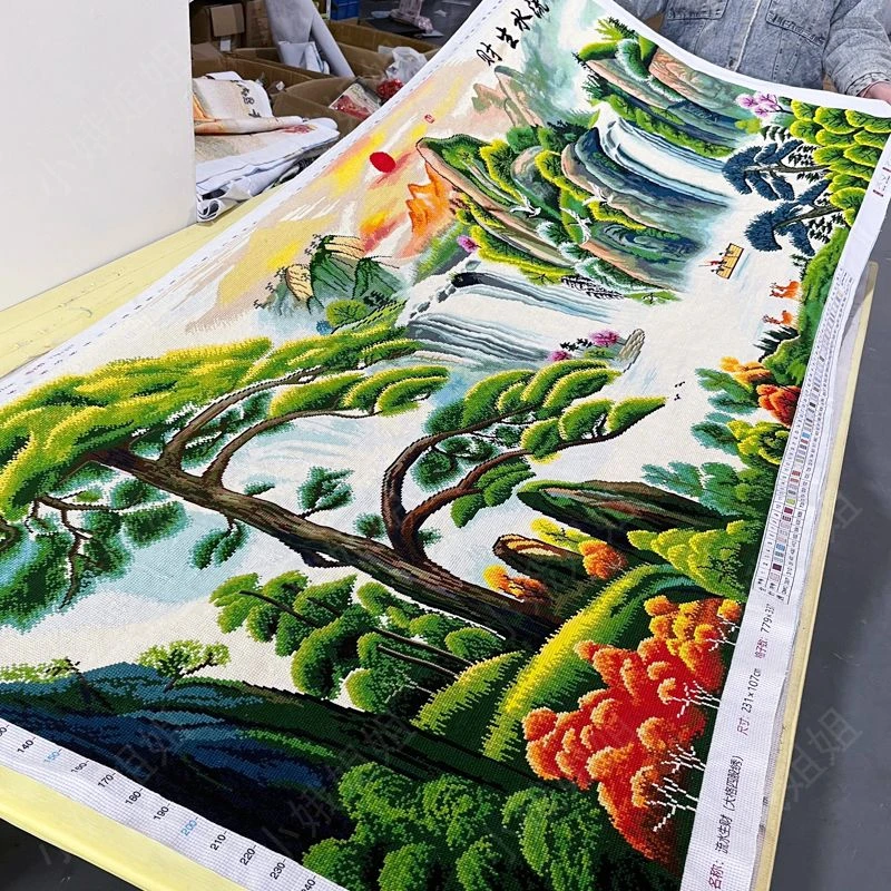 流水生财版权十字绣成品不带框纯手工已绣好2024新款客厅高端山水