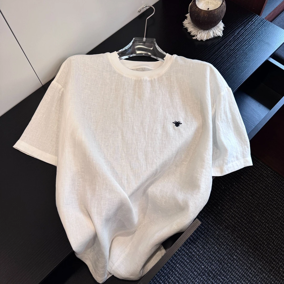 Team Yang-夏季新款麻料系列老钱极简高级刺绣圆领T恤百搭CY6019