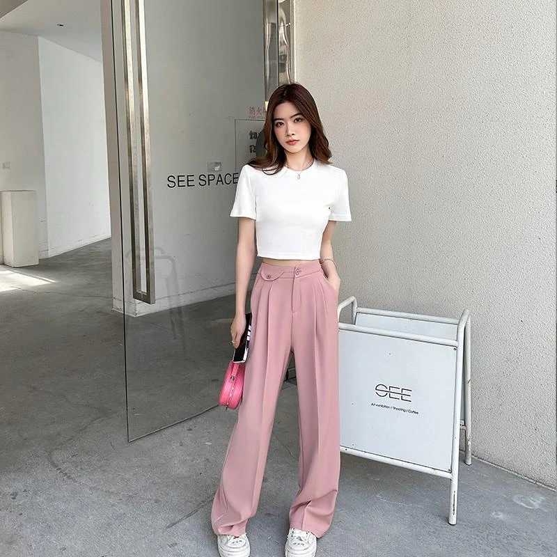 百搭高腰黑色西装阔腿裤女2024新款宽松休闲 显瘦垂感拖地直筒裤