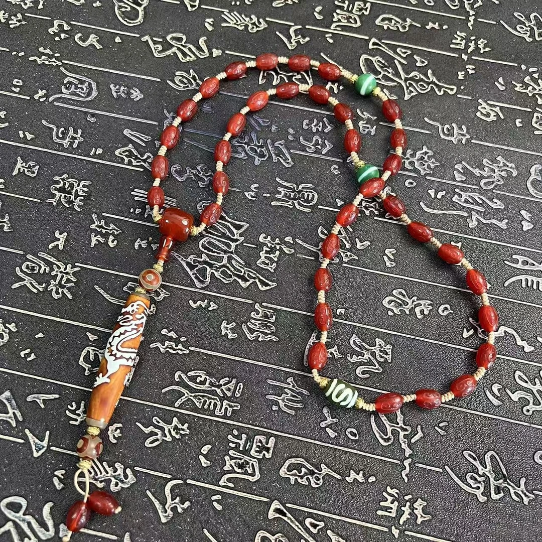 德吉*赤玉火供藏传原化皮龙珠项链（颜色图案多样发一件玛瑙覆膜