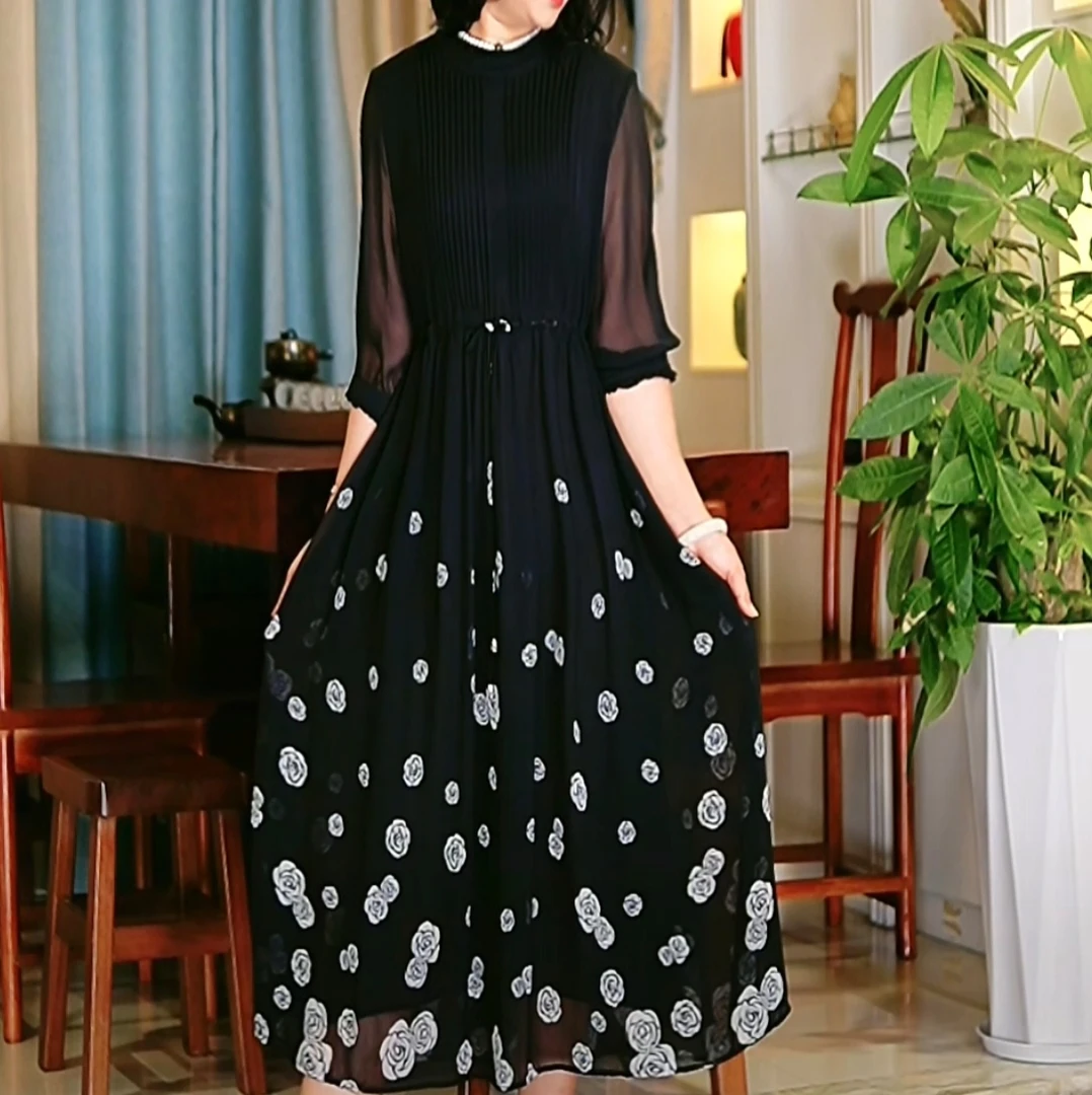 F108【旭日东方】设计师高定款气质玫瑰时尚夏季连衣裙百搭显瘦