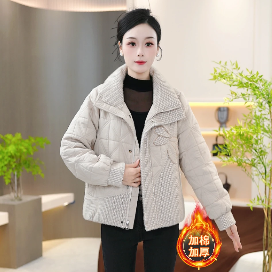 棉服保暖时尚方领棉衣加绒短款韩版翻领不褪色女士SJYH3968