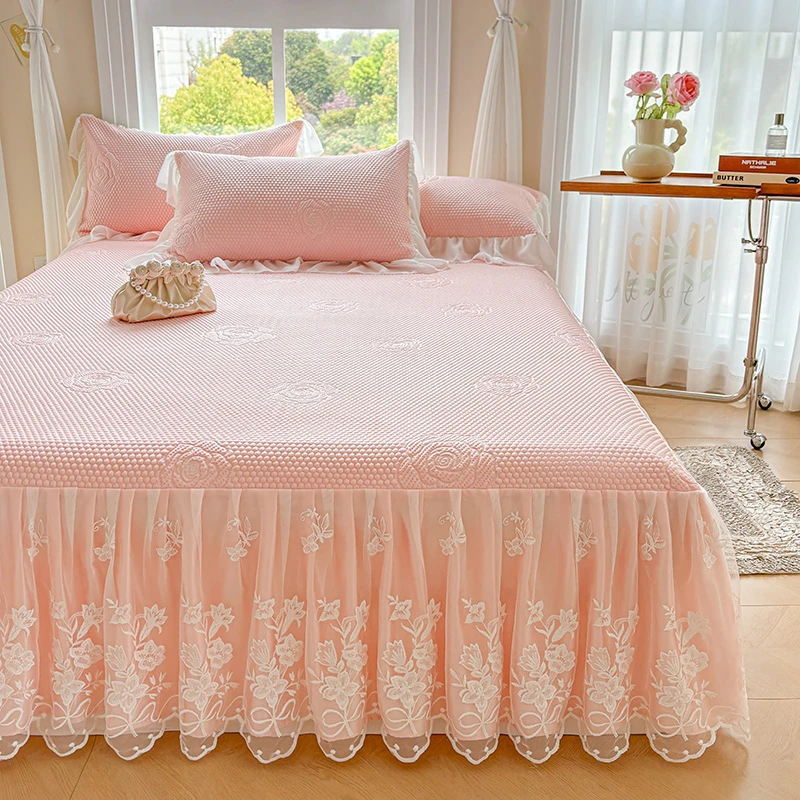 皇家轻奢A类海洋丝凉感水洗凉席夏被床裙三件套【山茶简语系列】