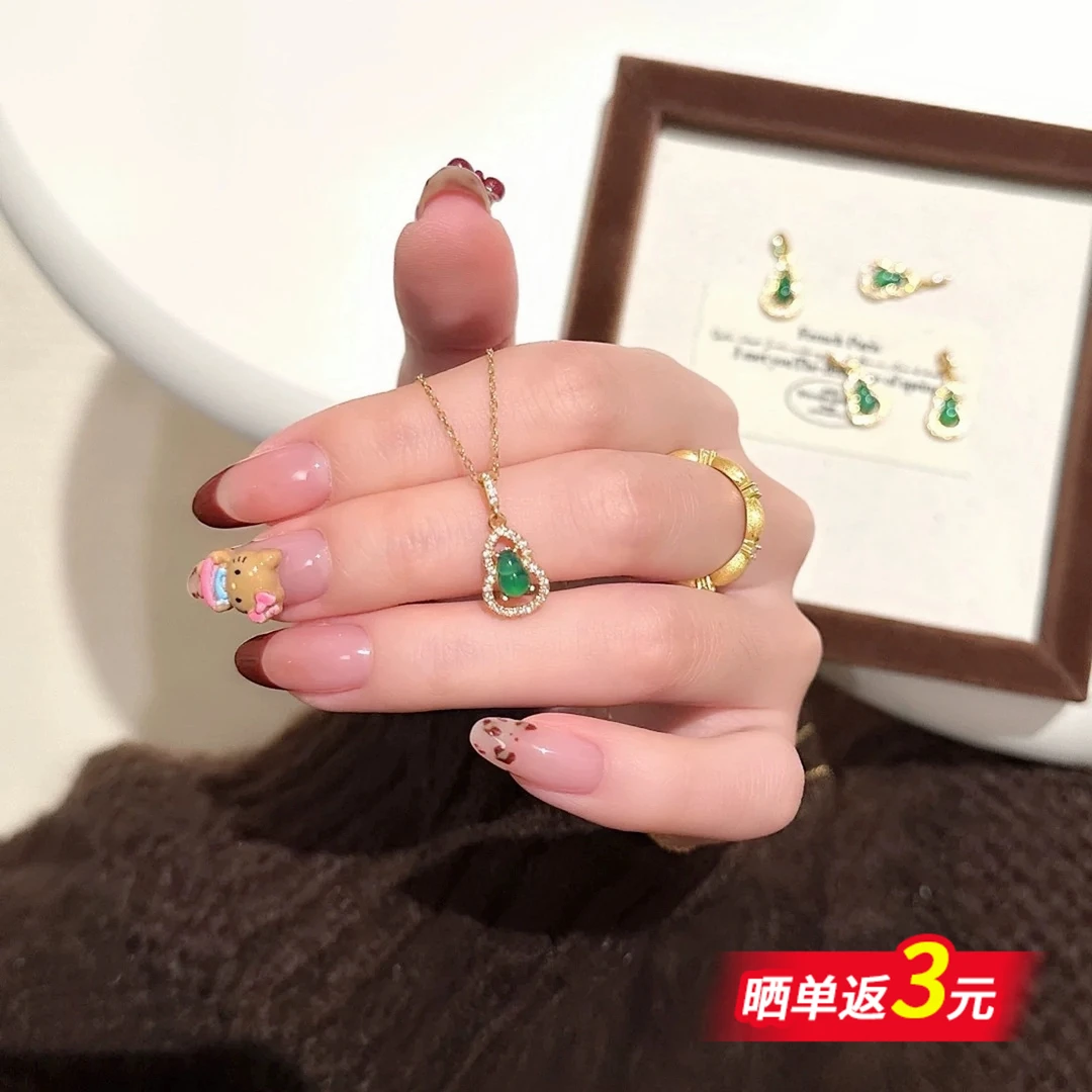 坠链均925银 新中式迷你绿葫芦国风美少女项链高级感锁骨链百搭y
