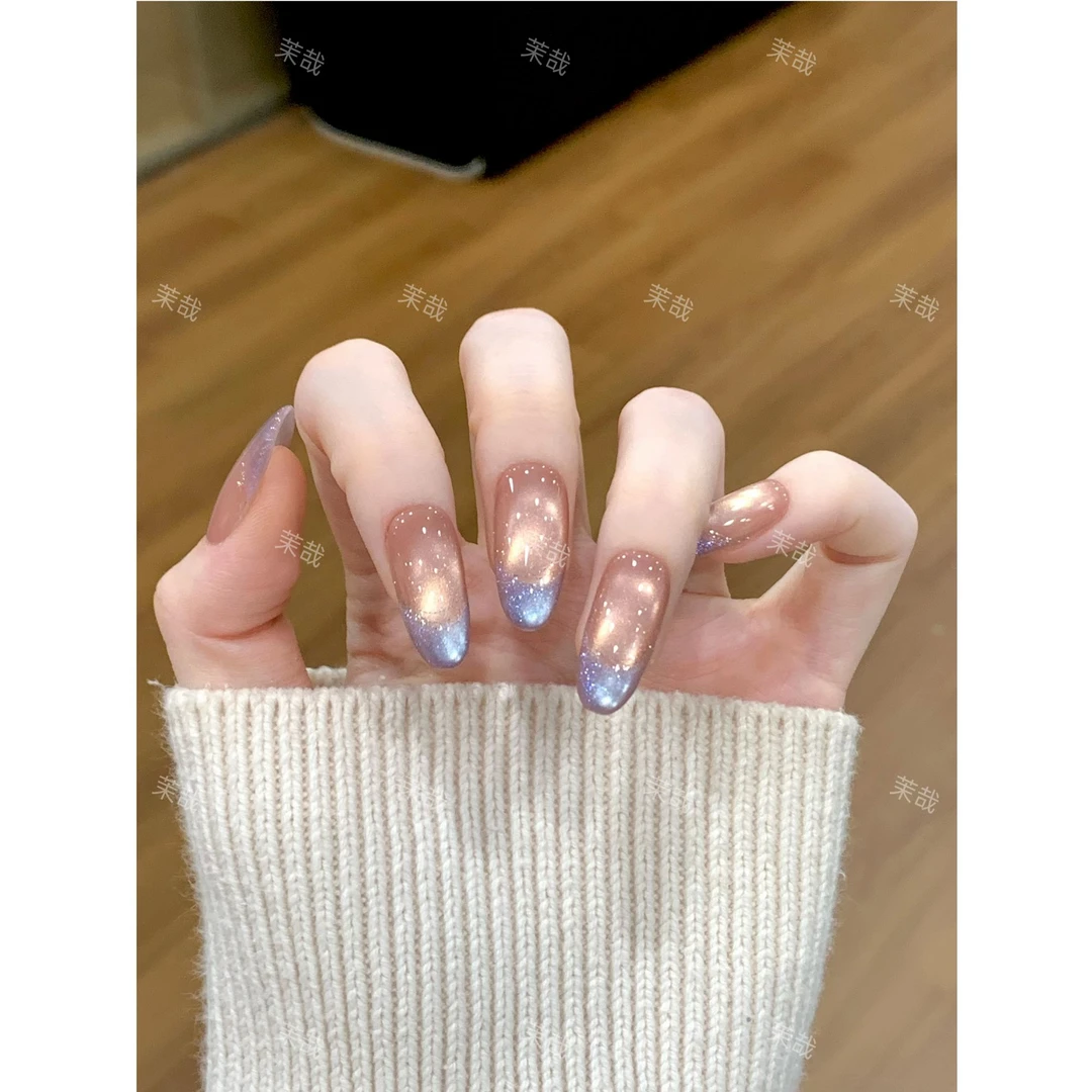 茉哉【紫藤月光】纯手工定制美甲拆卸穿戴甲A5039