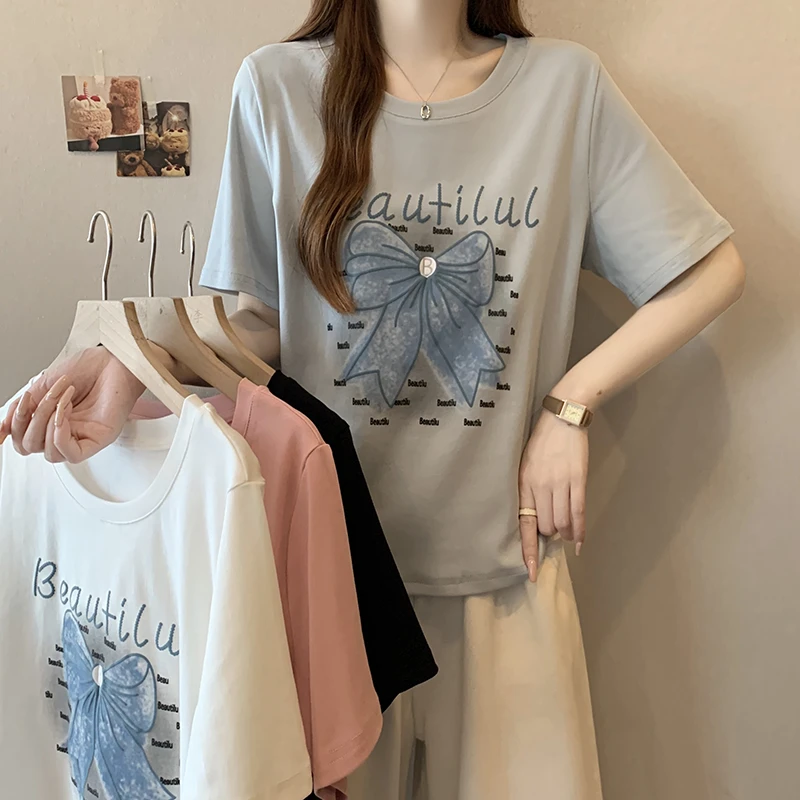 哺乳衣外穿胖mm炸街遮肚上衣产后女装时尚蝴蝶结宽松显瘦喂奶T恤