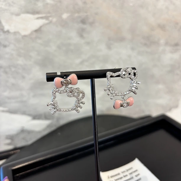 铜合金合成锆石耳饰 粉蝴蝶结kt耳环EH2550