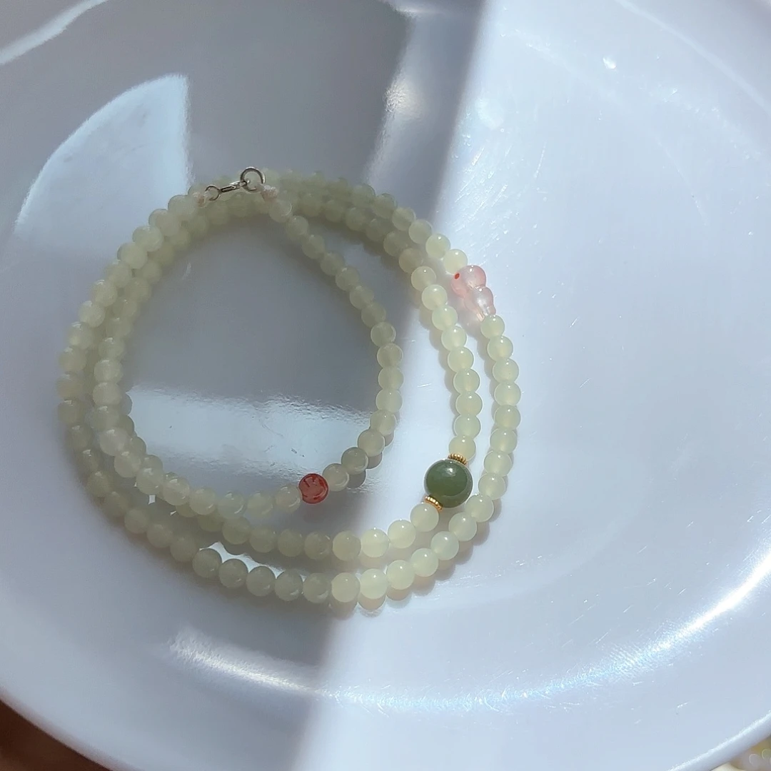 手链未镶嵌和田玉4mm蜂蜜水三圈