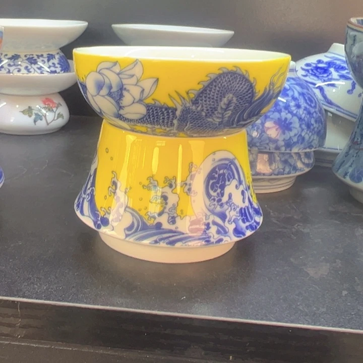 瓷片白青花穿花龙茶漏全品