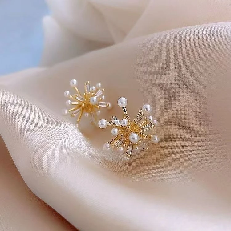 合金锆石耳饰 气质银针小巧精致烟花ins珍珠耳钉爆款新款简约耳饰