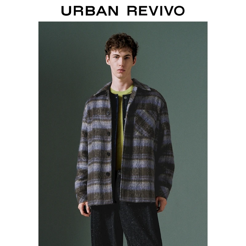 UR2025冬季新款男装休闲格纹毛绒夹克外套UMY150006+