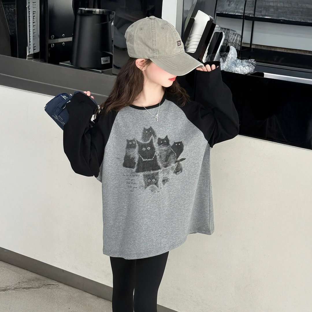 女童上衣2025新款女孩春秋洋气插肩袖打底衫儿童宽松休闲长袖t恤