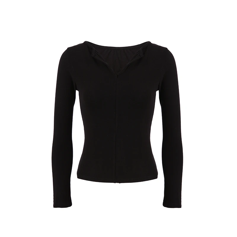 【Q】v领内搭修身长袖打底衫女季高级感辣妹可外穿t恤上衣240165