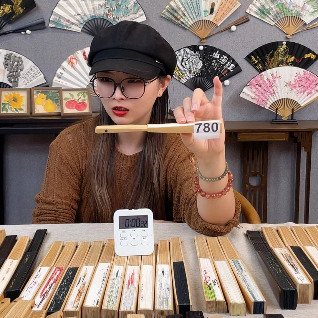 书法6寸玉竹-纯手绘-文玩扇骨（默认粘好）编码780