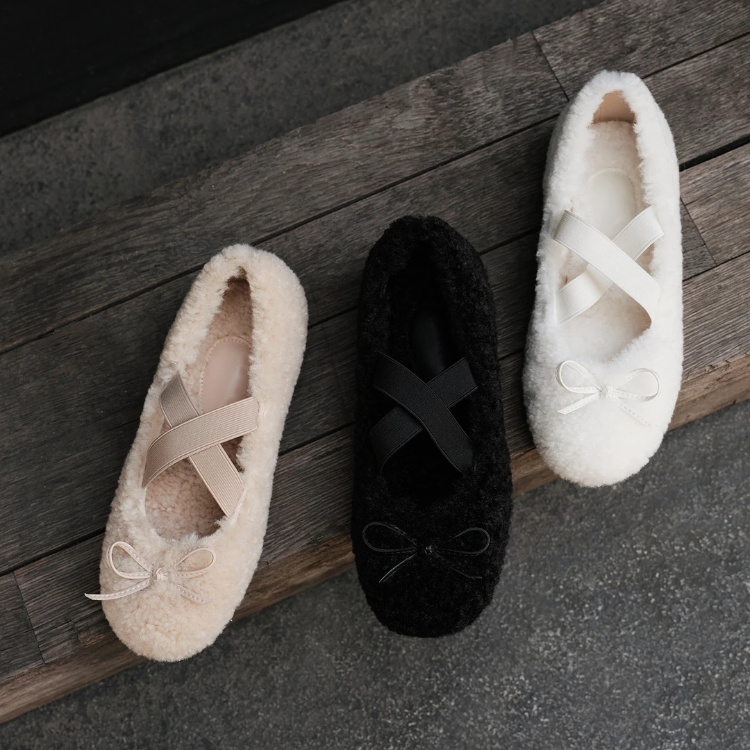 手工制作少女风单鞋秋冬加绒毛毛鞋女网红爆款百搭休闲风软底防滑