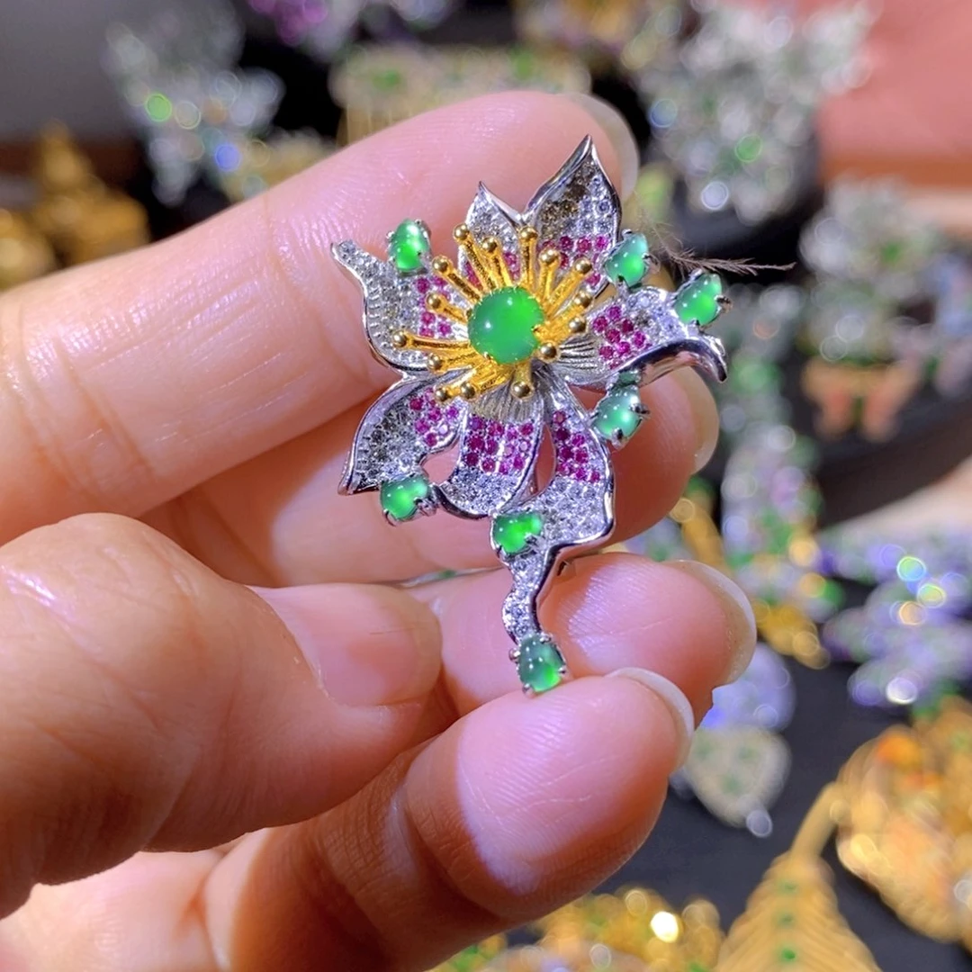 吊坠(不含链)银S925镶嵌翡翠