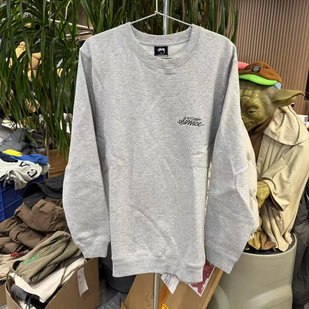 【聚猩03】stuss 灰色连笔字母圆领卫衣 潮流服饰