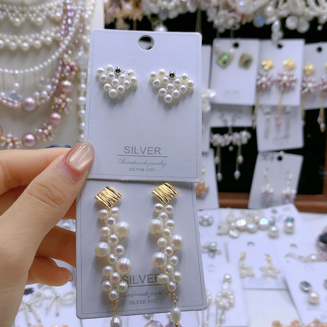 银S925镶嵌耳饰淡水珍珠小*妮