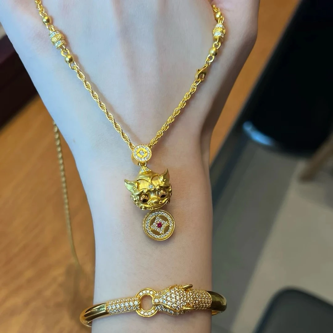 铜合金项链 新中式金色招米手工貔貅项链饰品高品质韦雪同款（45）