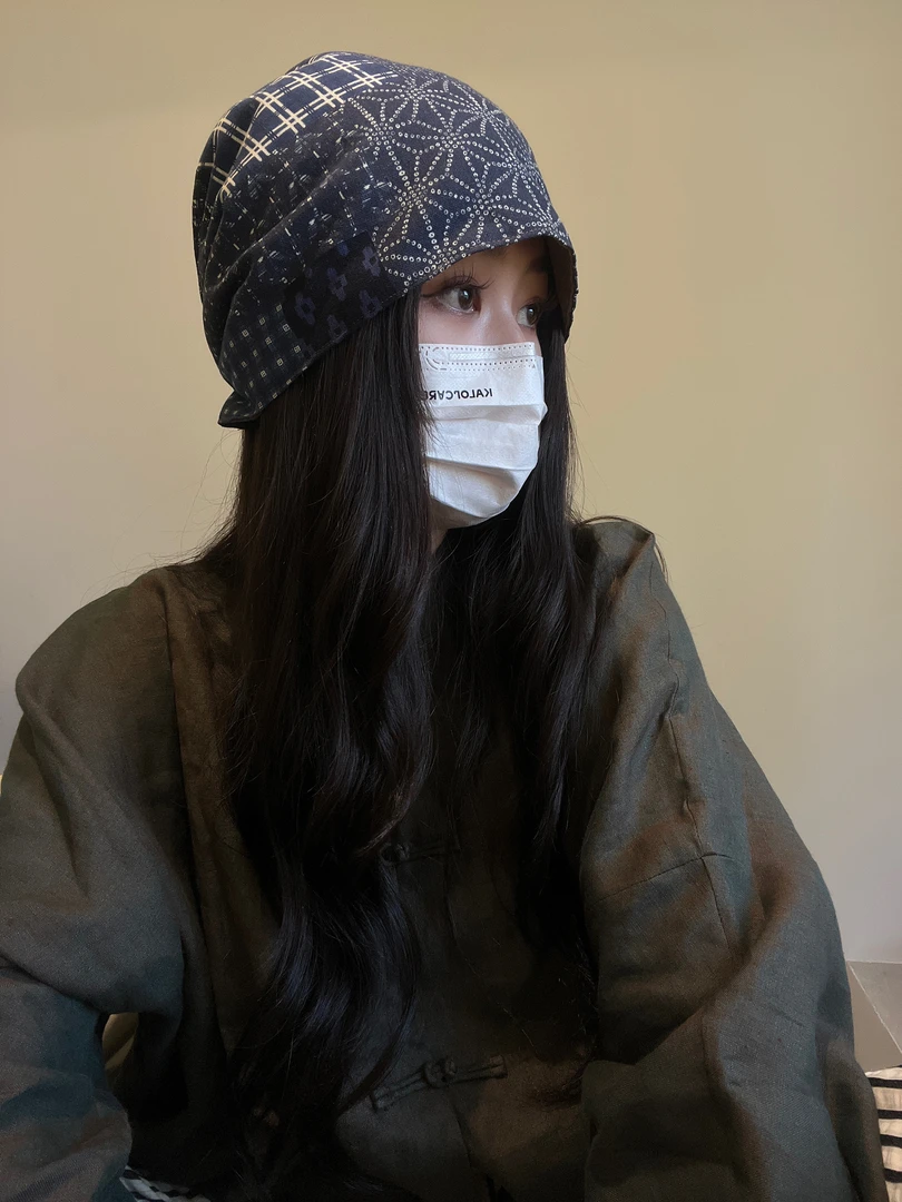 原创设计款-文艺复古风头巾帽显脸小百搭堆堆冷帽大头围帽子女