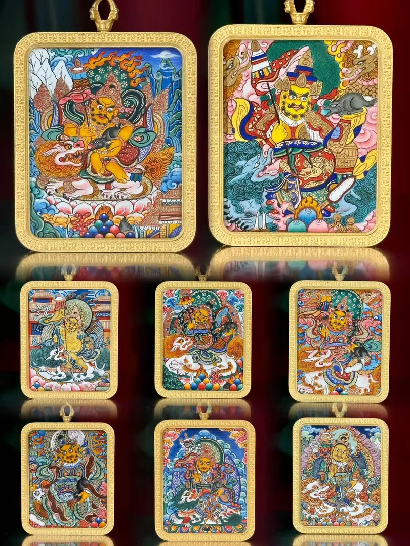 【财宝天·大合集·纯手绘】青海热贡矿颜料藏式随身财宝天王4*5唐卡