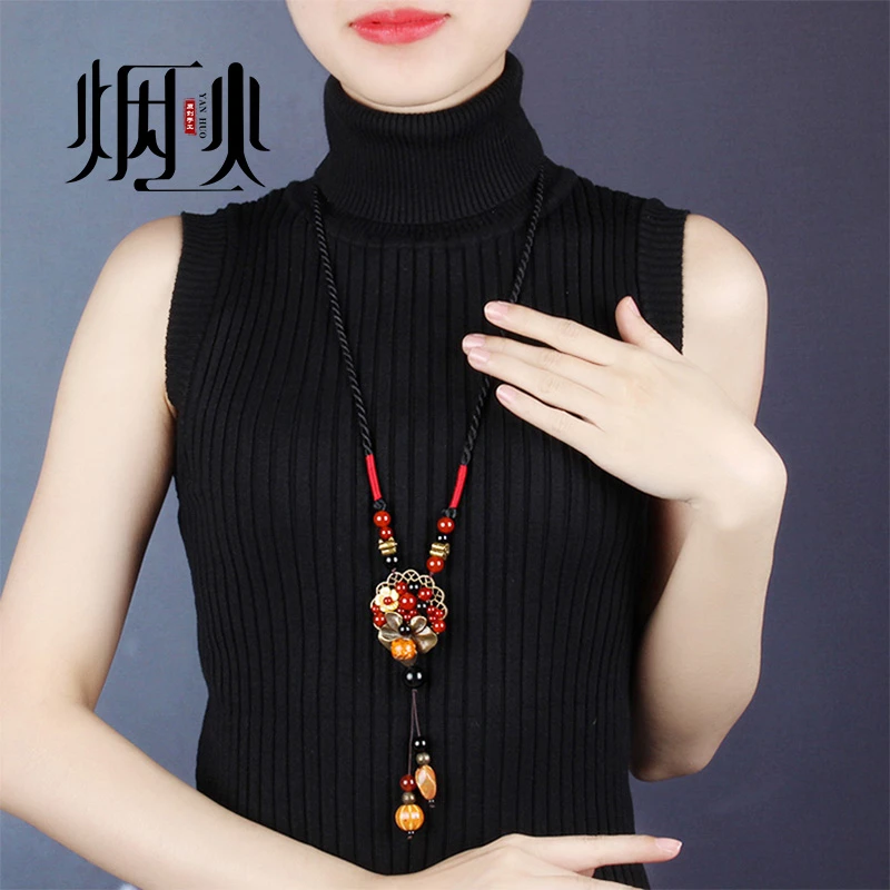 非金属布艺项链 毛衣链子长款吊坠挂件秋冬配饰女民族风装饰品