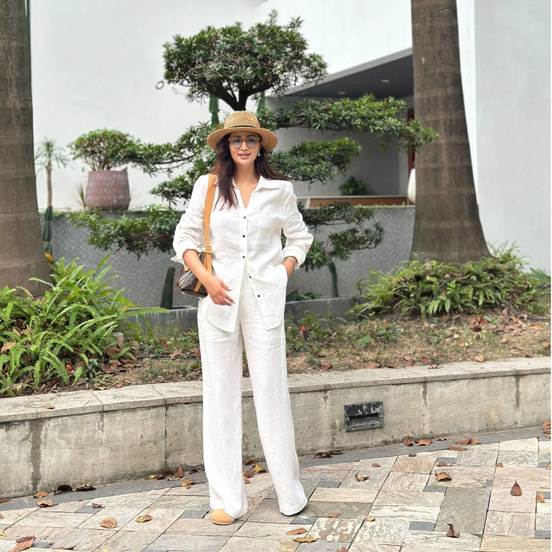 亚麻套装气质干净慵懒风时尚百搭舒服欧美套装白色女士套装896989