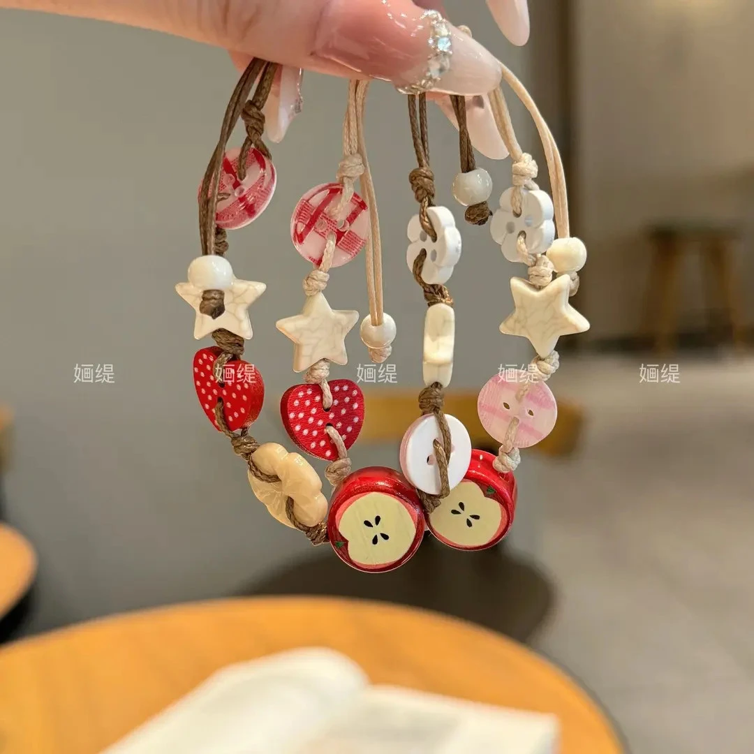 非金属仿水晶手镯 平安夜苹果星星手链ins森系编织情侣闺蜜手绳