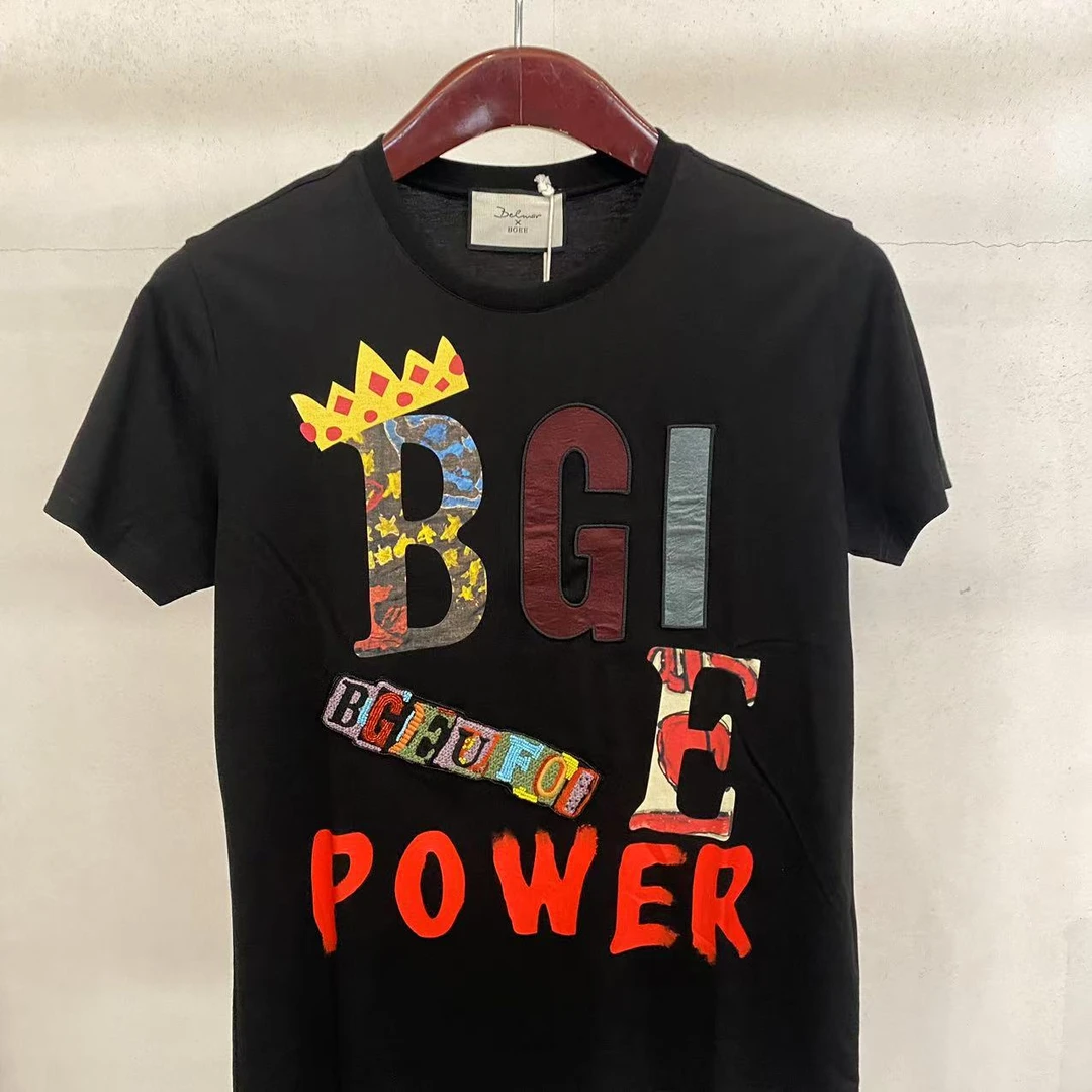 【BGEE】滨崎短袖夏季T恤复古彩色符号图案男装半袖1018C2311