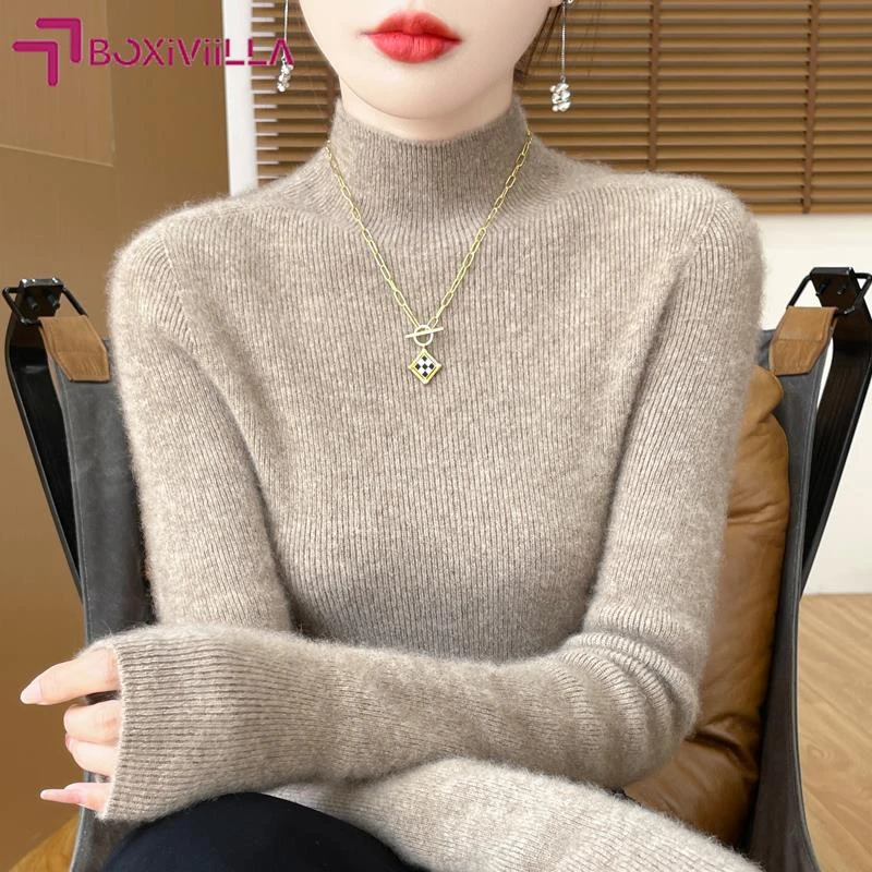 Boxiviilla无缝成型修身高弹2025新款配毛衣半高领打底衫秋冬加厚
