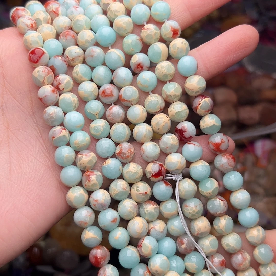 玛瑙/玉髓合金珠宝半成品G421。8mm天然寿山石圆珠一条