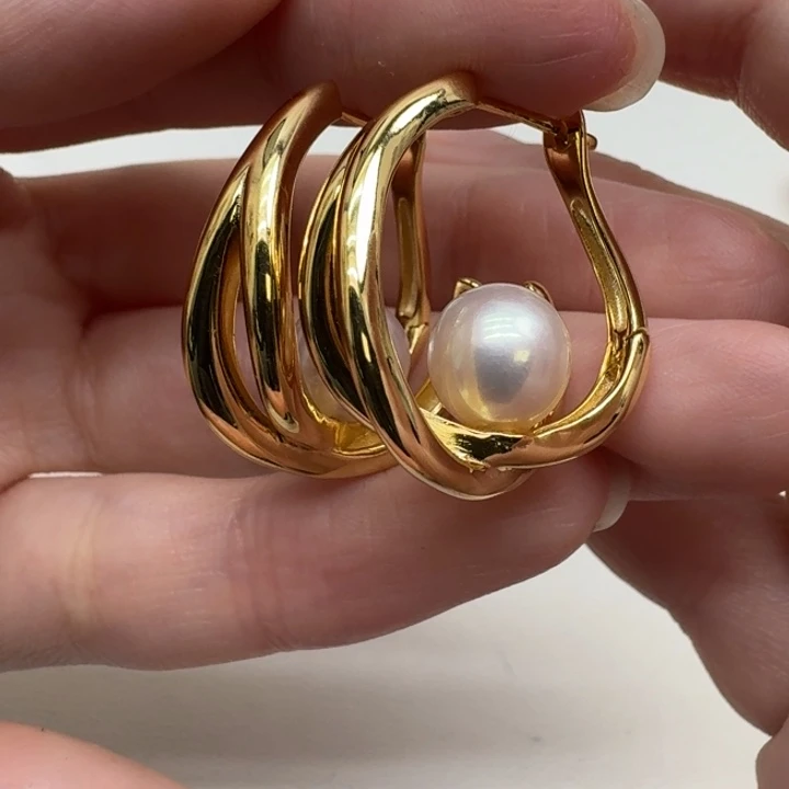 耳饰银S925镶嵌海水珍珠