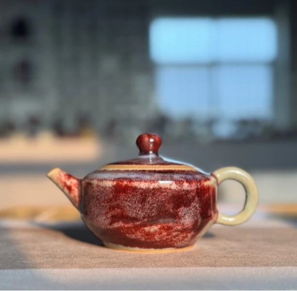 钧窑煤烧釉色全手工茶壶玉石釉250毫升手拉坯钧瓷壶秦克文手作