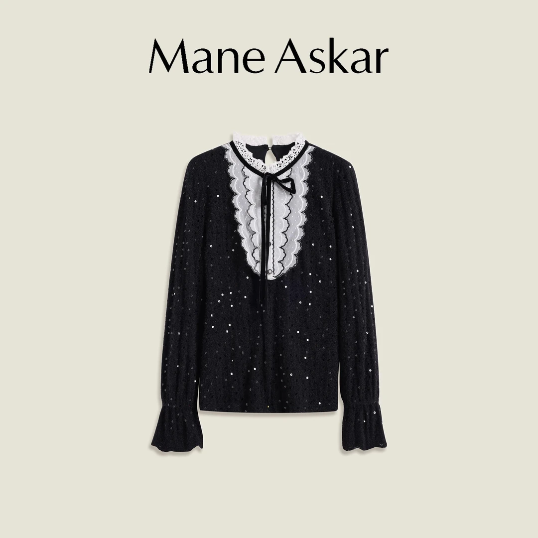 【丫头baby专属】秋冬法式甜美立领珠片加绒衬衫女装上衣OK2162