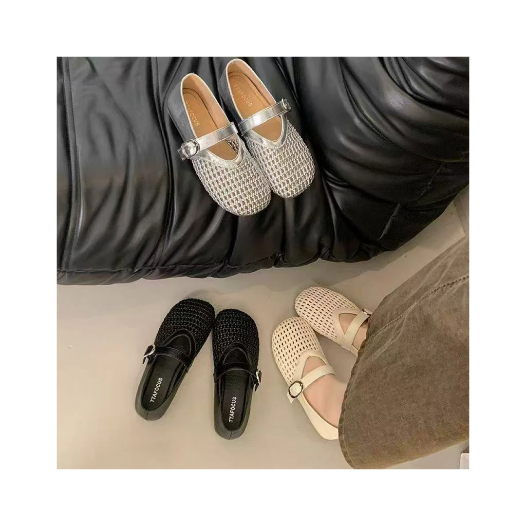 玛丽珍浅口单鞋女夏季2025新款编织网鞋透气洞洞凉鞋