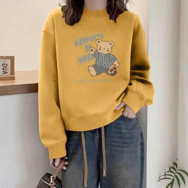 圆领套头打底衫加绒加厚卫衣女2025春秋季新款宽松韩版潮情侣外套