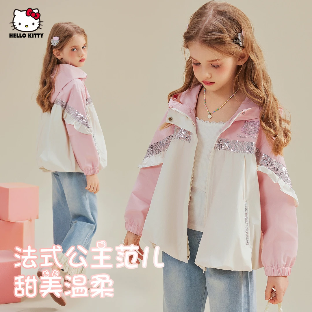 儿童服装女童秋季甜美风撞色外套2025新款中大童装公主风亮片点缀