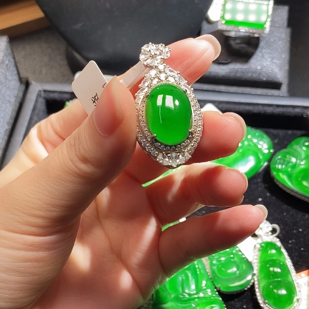 翡翠银S925镶嵌吊坠(不含链)