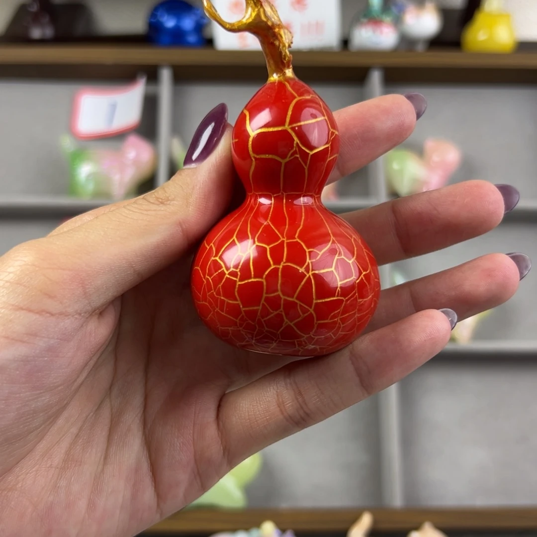 红色裂纹真葫芦摆件
