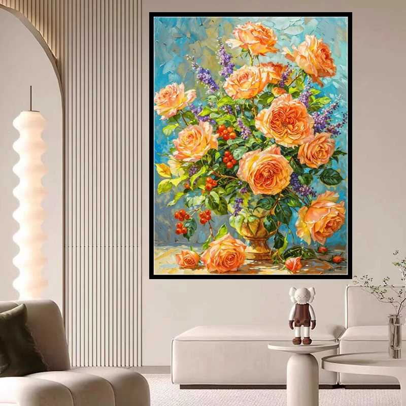 DMC十字绣套件满绣手工自己绣客厅餐厅卧室花卉黄玫瑰（60色）