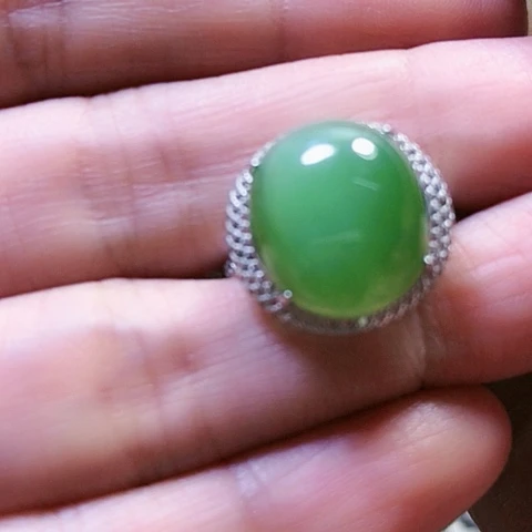 和田玉戒指银S925镶嵌