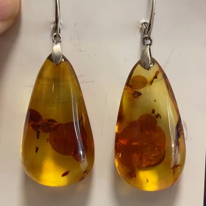 琥珀耳饰银S925镶嵌琥珀