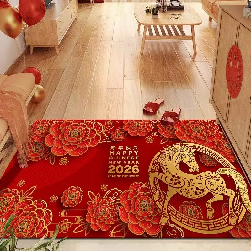 马年红色硅藻泥入户门垫吸水防滑耐脏好打理新年喜庆地垫