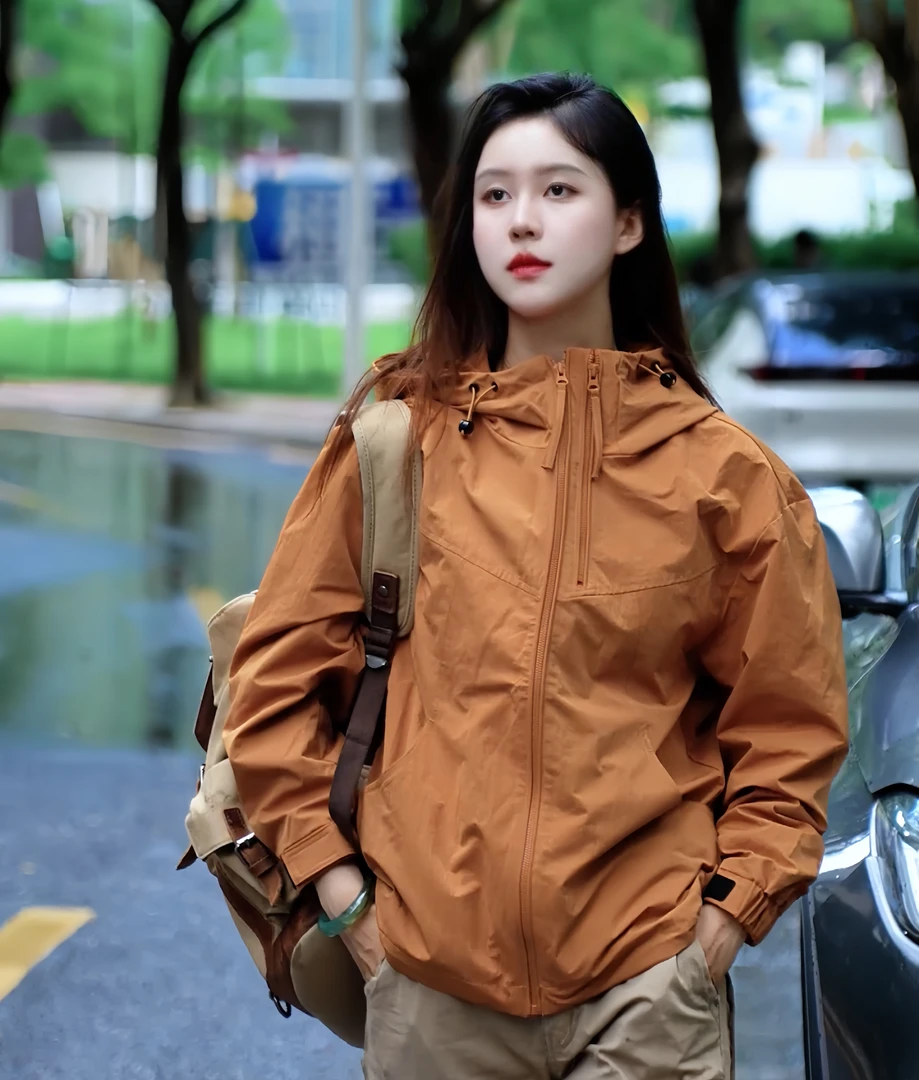 工装冲锋衣秋季薄款宽松连帽户外防晒登山服休闲夹克外套9902款