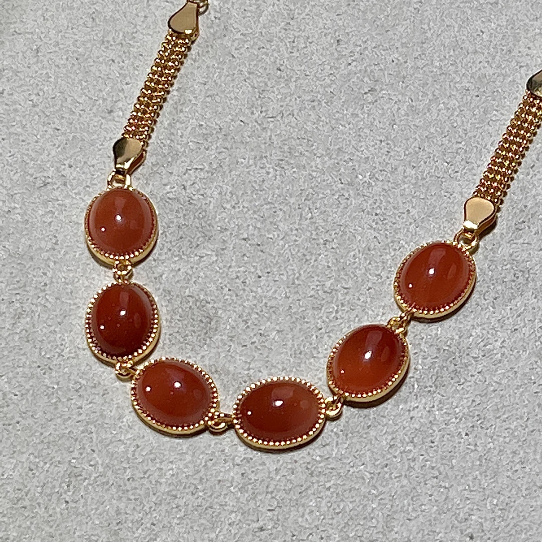 S925冰飘南红和田玉手链7*9mm  KT24041610