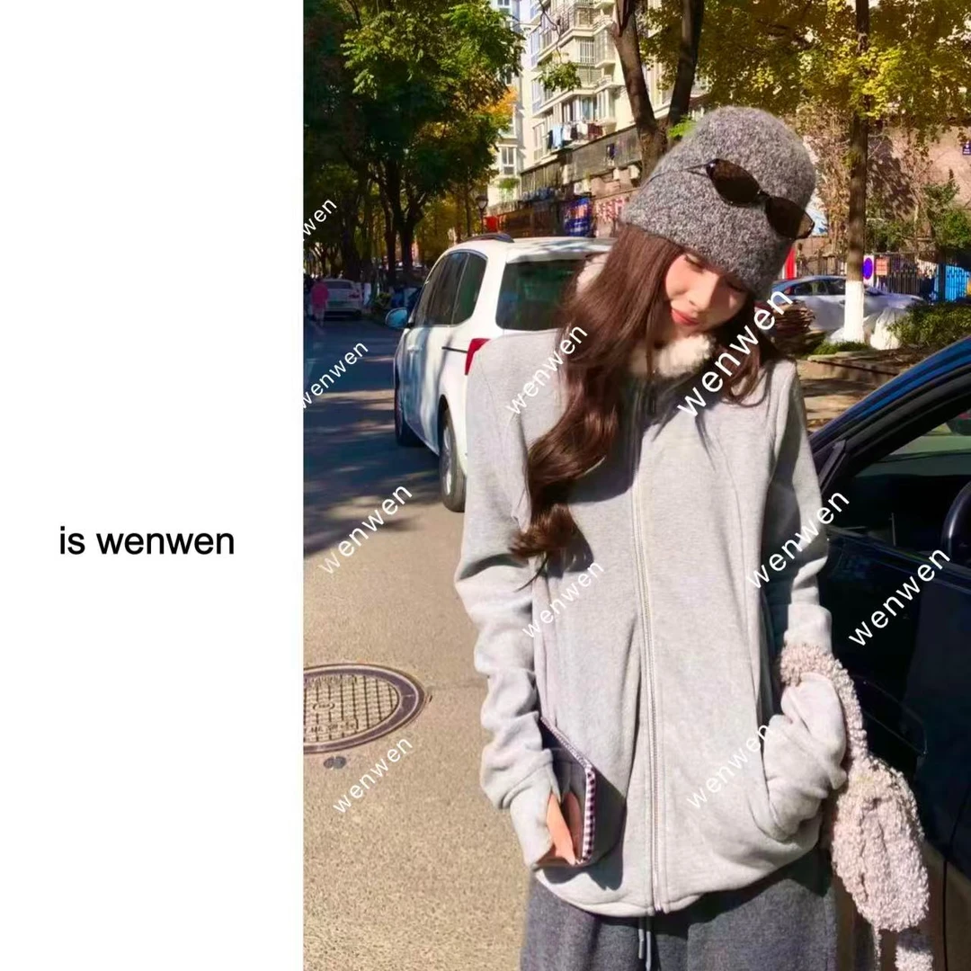 【WEN】韩系少女 冬季新款时尚领拼毛毛拉链卫衣百搭上衣 YS1150
