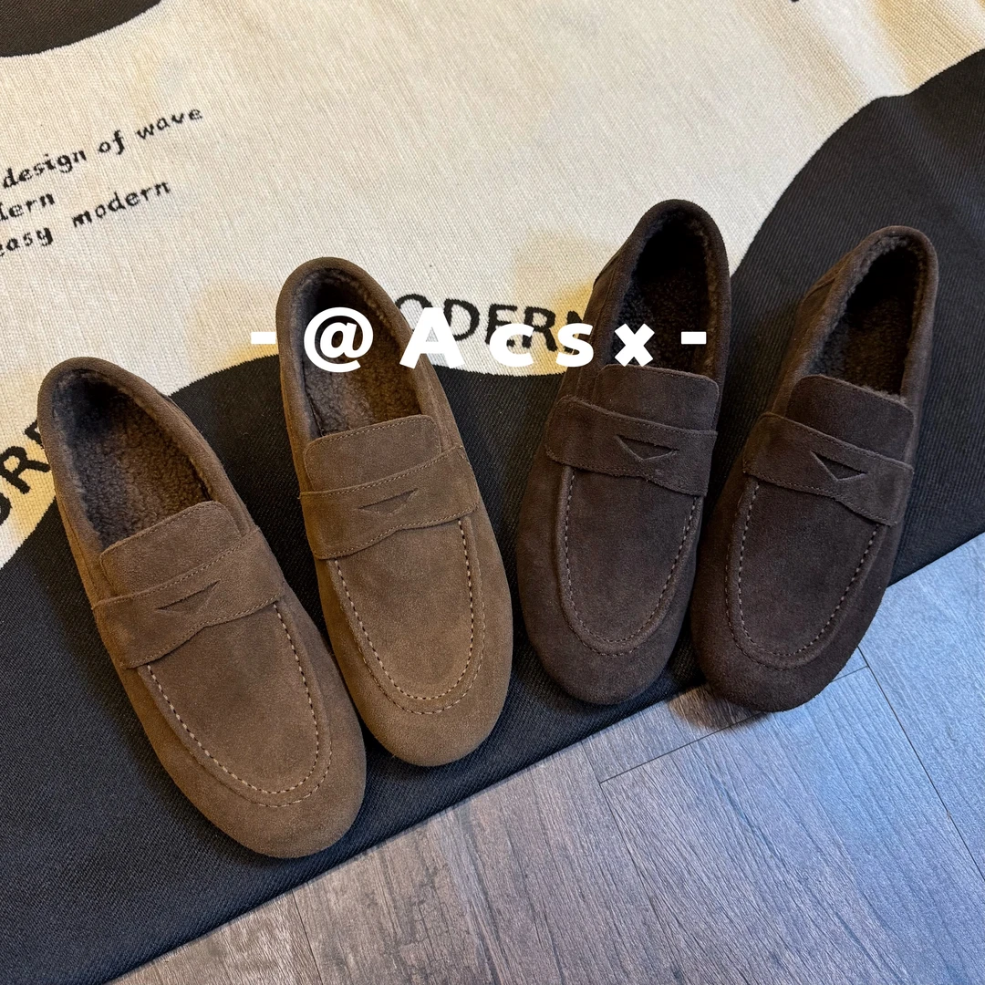 【阿茶】老钱乐福~跟高2CM /2025秋冬新款真皮加绒加厚乐福鞋单鞋女